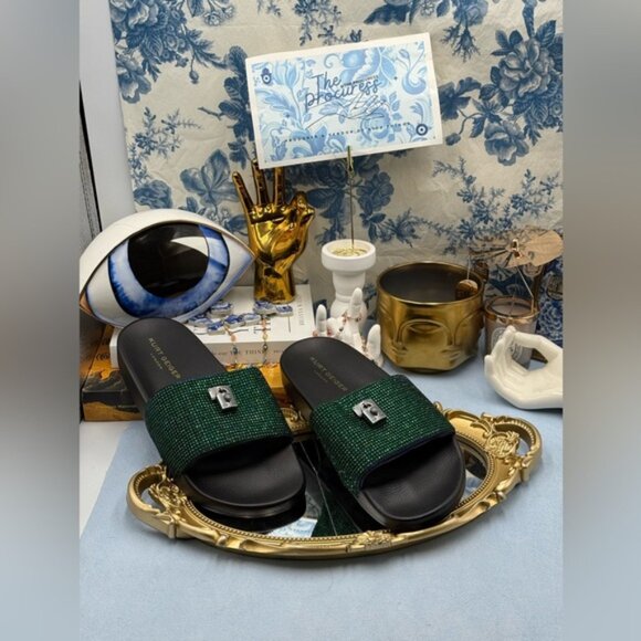 🆕 KURT GEIGER LONDON 🧿 NWOB Brixton Poolslide, Blue Green Crystals - Sz 40 US9 - Picture 2 of 15